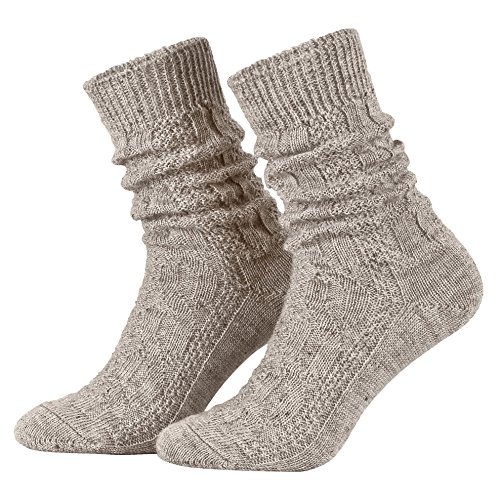 Piarini 45-46 1 Paar kurze Trachtensocken Trachtenstrümpfe Schoppersocke mit Zopfmuster Herren - Wolle Nussmeliert Braun