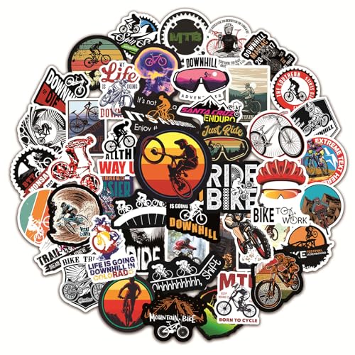 Fahrrad Aufkleber Pack, 50 Stück Vinyl Decals für Mountainbikes, Rennräder, BMX, Helme, Wasserflaschen