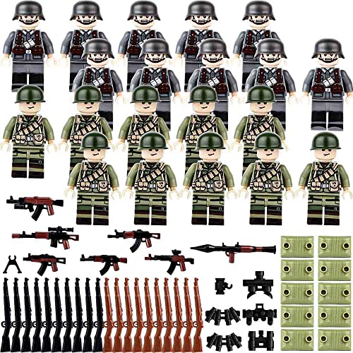 Militärfiguren-Set, 20-teiliges Militärfiguren-Set aus dem 2. Weltkrieg, Soldat, Militär, deutsch-amerikanische Bausteine, Waffen-Zubehör-Set, Geburtstagsgeschenk für Kinder