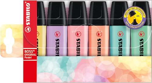 STABILO - Textmarker - BOSS ORIGINAL Pastel - 6er Pack - pudriges Gelb, cremige Pfirsichfarbe, rosiges Rouge, Schimmer von Lila, Hauch von Minzgrün, zartes Türkis
