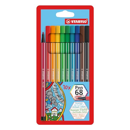 STABILO - Premium-Filzstift - Pen 68-10er Pack - 10 verschiedene Farben