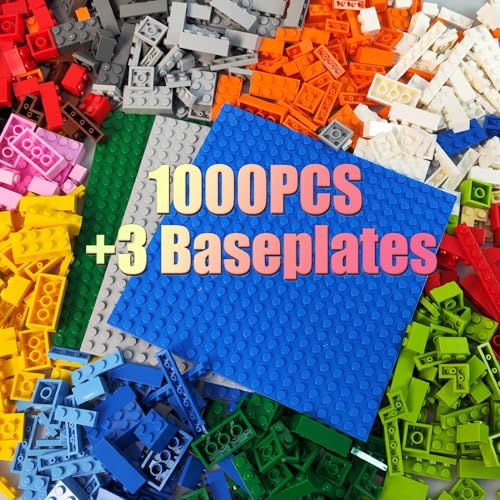 HUIZDQ 1000 Stück Bauklötze, Klassische stapelbare Grundplatten, 3 6,3