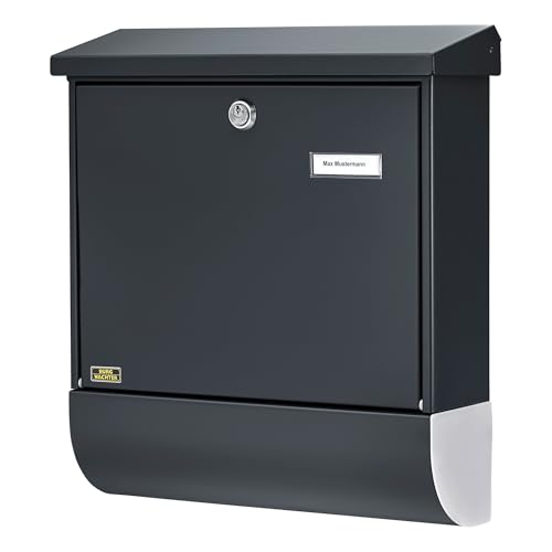 Burg Wächter Briefkasten mit Zeitungsfach und Namensschild, Verzinkter Stahl, Einwurf-Format DIN C4, Inkl. 2 Schlüssel, Set Vario ANT, Anthrazit (ähnlich RAL 7016), SET VARIO 86720 ANT