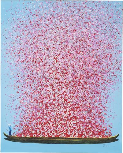 Kare Design Bild Touched Flower Boat Blau/Pink, Gemälde, Pastellfarben, Asia-Stil, buntes Wandbild, Canvas-Leinwand, Massivholz Rahmen, handgemalte Details mit Acrylfarbe, Abstrakt, 100x80x4 cm