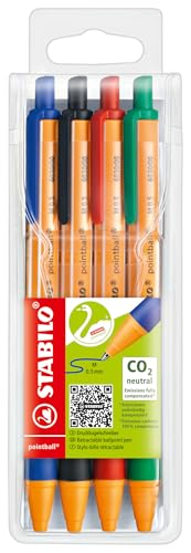 STABILO - Druck-Kugelschreiber - pointball - 4er Pack - blau, schwarz, rot, grün