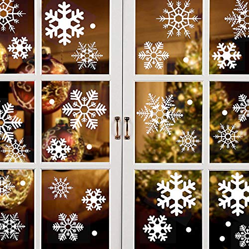 Schneeflocken Fensterbilder, 96 Wiederverwendbar Selbstklebend Statisch PVC Aufkleber Fensteraufkleber Weihnachten Fensterdeko Schneeflocke Fensterbild Weihnachtsbilder Fenster Glas Weihnachtsdeko