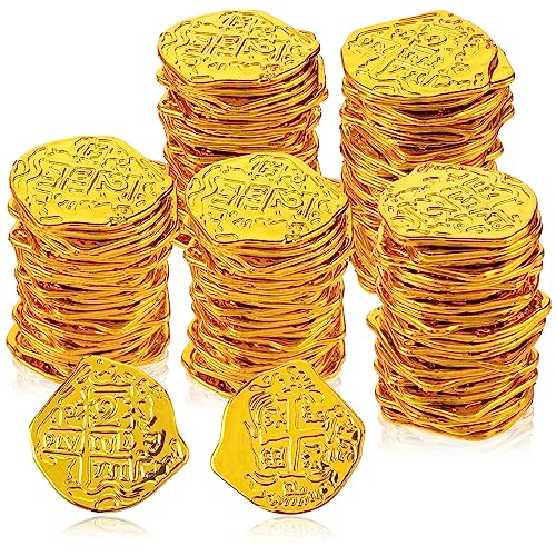100 Stück Goldmünzen Piratenmünze Plastikmünzreplik Spanische Dublonen Piratenschatz Piratenparty Dekorationen Goldtaler Halloween Abenteuer Themenveranstaltungen Piraten