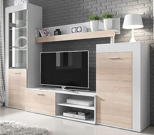 MEBLE KRYSPOL Wohnwand Wohnzimmer Rita – Wohnzimmer Möbel – Wohnwand Modern – Sideboard Wohnzimmer – Wohnzimmer Schrankwand – Wohnzimmer Möbel Modern - Regal Weiß - TV Schrank - Mehrzweckschrank