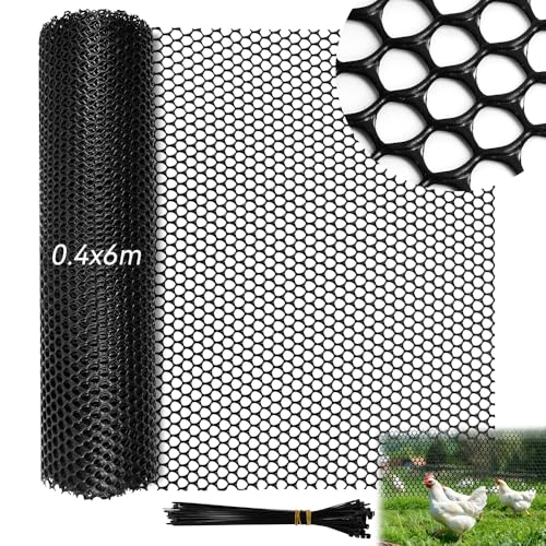 Huucozn Kunststoffzaun Schwarz Kunststoff zaun garten 6M Rasengitter Begrenzungszaun Kaninchendraht 40cm hoch Maulwurfgitter Hochbeet Rasenschutzgitter Kunststoffgitter stabil Fences für Balkon Garten