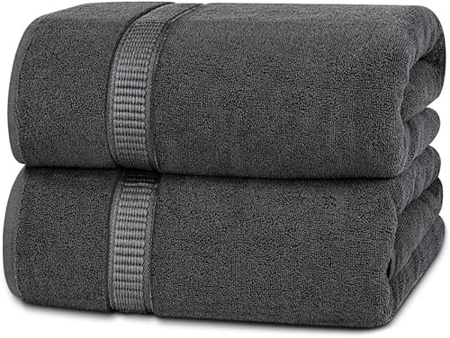 Utopia Towels - 2er Badetücher Groß aus Baumwolle mit Aufhänger, Saunatücher,Badehandtücher Groß, Handtücher 90 x 180 cm (Grau)