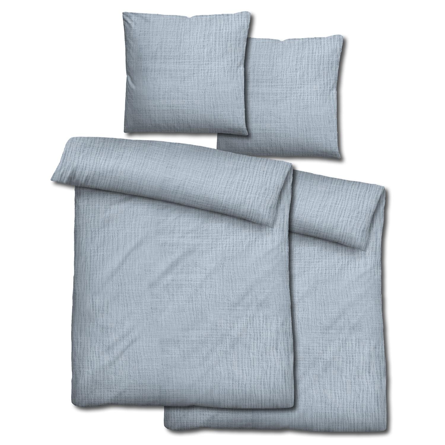 Doppelpack Sleezzz® Musselin Bettwäsche blau 135 x 200 cm + 80 x 80 cm