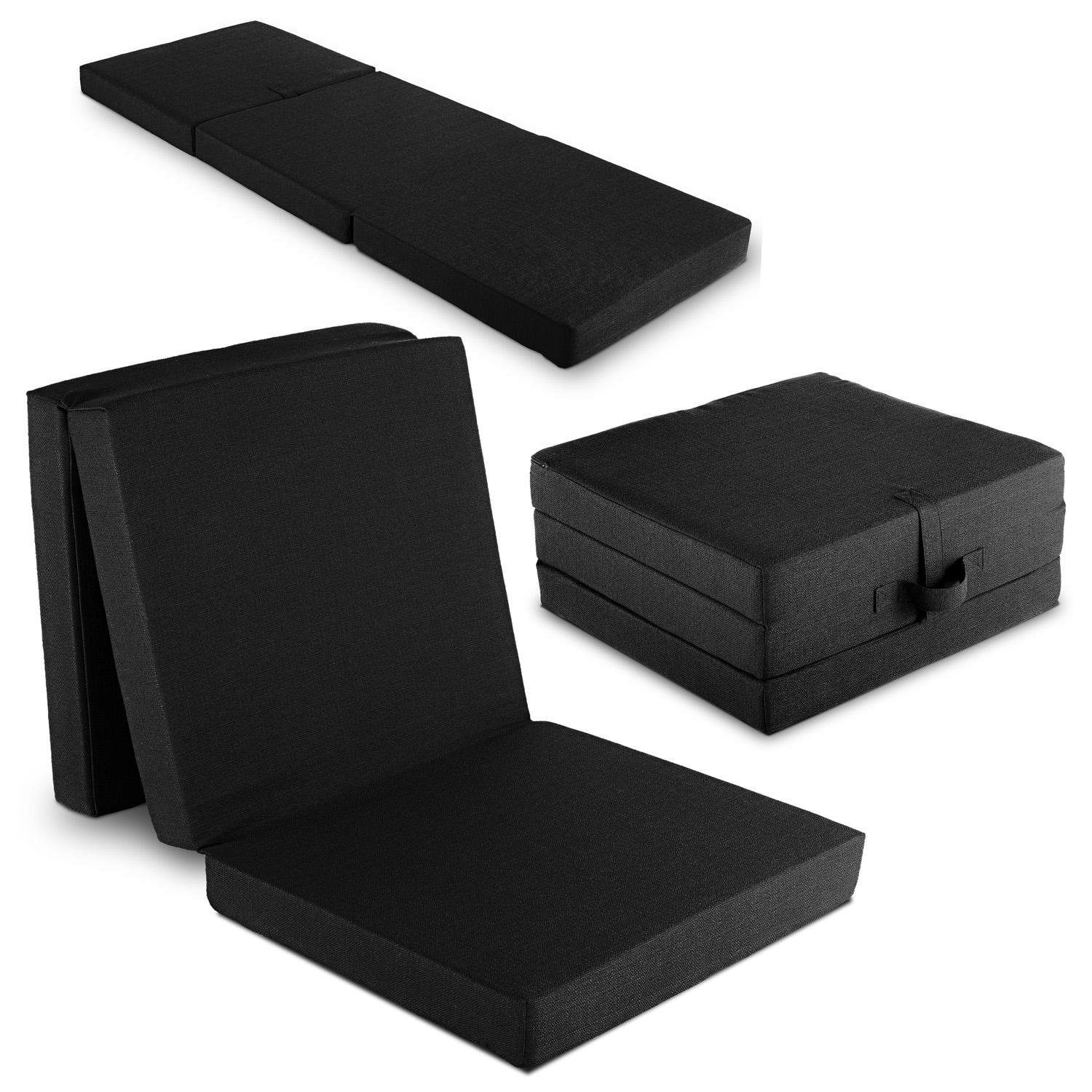 CloudComfort Premium Klappmatratze 70 x 195 cm schwarz , 10 cm hoch mit Möbelstoff bezogen