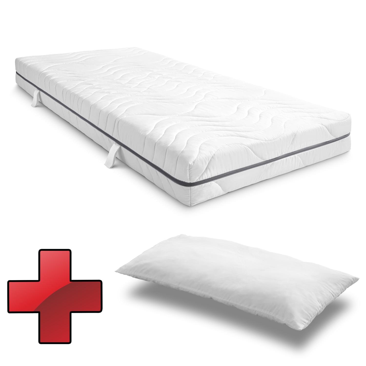 7 Zonen Viskoelastik-Matratze Sleezzz Smart 90 x 200 cm, Höhe 18 cm, Härtegrad H3 mit Air Memoryschaum + CloudComfort Basic Mikrofaser Kopfkissen 40 x 80 cm