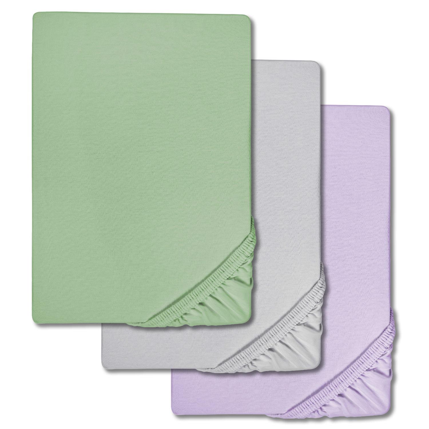 Sparpaket 3 Farben Spannbettlaken Microfaser Interlock-Jersey 90 x 190 - 100 x 200 cm (3 Stück)