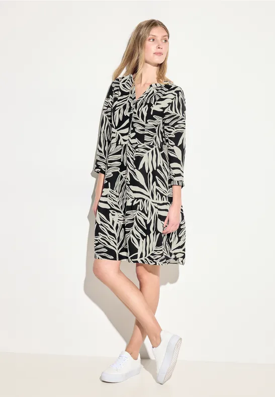 Leinenmix Print Kleid