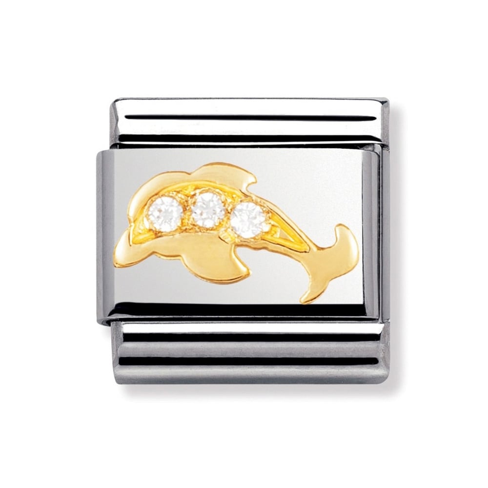 Nomination Classic - TIERE - WASSER Edelstahl, 18K-Gold und Cubic Zirc. (Delphin WEISS)