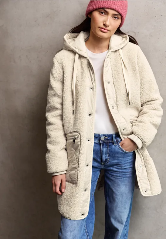 Teddy-Mantel mit Kapuze