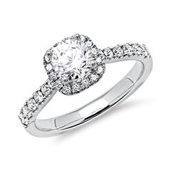 585er Weißgold Halo Ring mit Brillanten