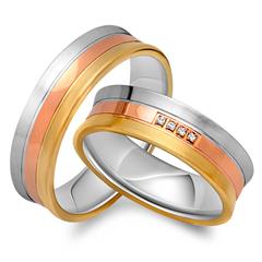 Eheringe 585er Gold Tricolor 4 Diamanten