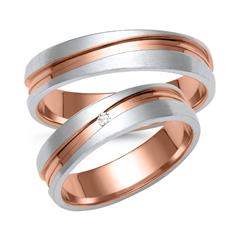 Eheringe aus Rosé- und Weißgold mit Diamant