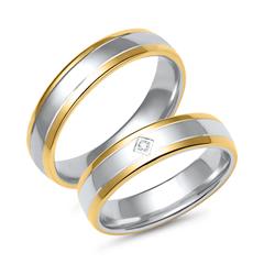 Eheringe aus Weiß- und Gelbgold mit Brillant