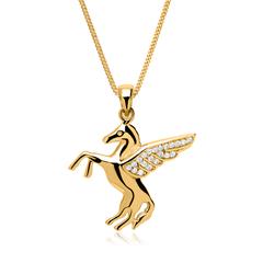 Kette geflügeltes Pferd 333er Gold mit Zirkonia