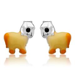 925 Silber Kinderohrstecker Pferd gelb