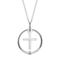 Taufkette 925 Silber Saphir Kreuz