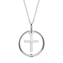 Taufkette 925 Silber Smaragd Kreuz