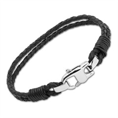 Schwarzes Leder Armband 6,5 mm