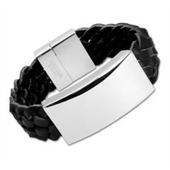 Schwarzes Leder Armband Edelstahlgravurplatte