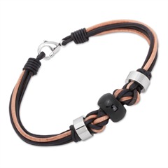 Geflochtenes Leder Armband schwarz hellbraun