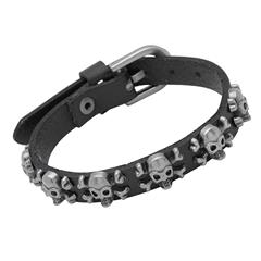 Totenkopf-Armband aus schwarzem Leder