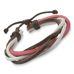 Cooles Armband mit Materialmix pink weiß braun