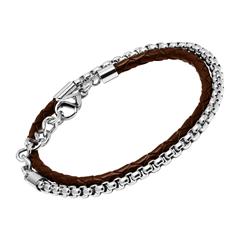 Armband aus braunem Leder und Edelstahl