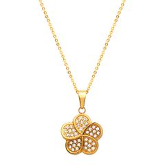 Vergoldeter Anhänger aus Edelstahl Zirkonia mit Kette