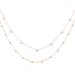 Halskette für Damen aus Edelstahl, rosé mit Perlen
