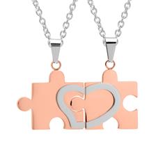 Ketten und bicolore Puzzleteil-Anhänger Edelstahl