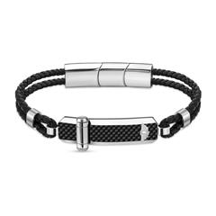 Hinged Lederarmband für Herren, Edelstahl, gravierbar