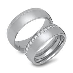 Trauringe Edelstahl teilmattiert mit Steinbesatz