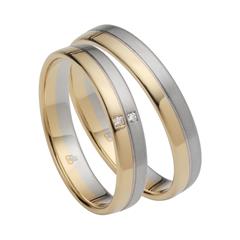 Trauringe aus Gelb- und Weißgold mit 2 Brillanten