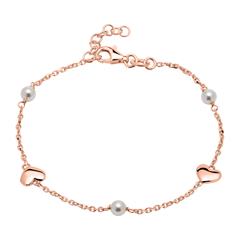Rosévergoldetes 925er Silber Armband Herzen und Perlen
