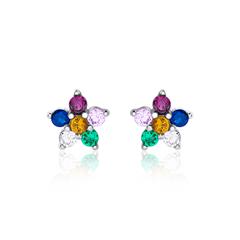Blüten Ohrstecker aus 925er Silber mit Zirkonia, bunt