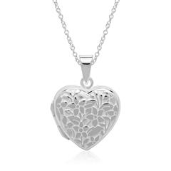 Sterlingsilber Kette Herzmedaillon Blumen gravierbar