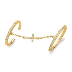 Goldener Knucklering mit Kette Kreuz Silber