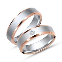 Trauringe 585er Weiss- Rotgold mit Diamant