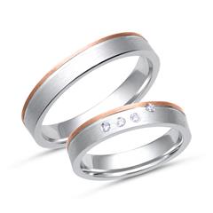 Eheringe 333er Weiss- Rotgold 4 Diamanten