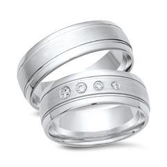 Trauringe 333er Weissgold 4 Diamanten