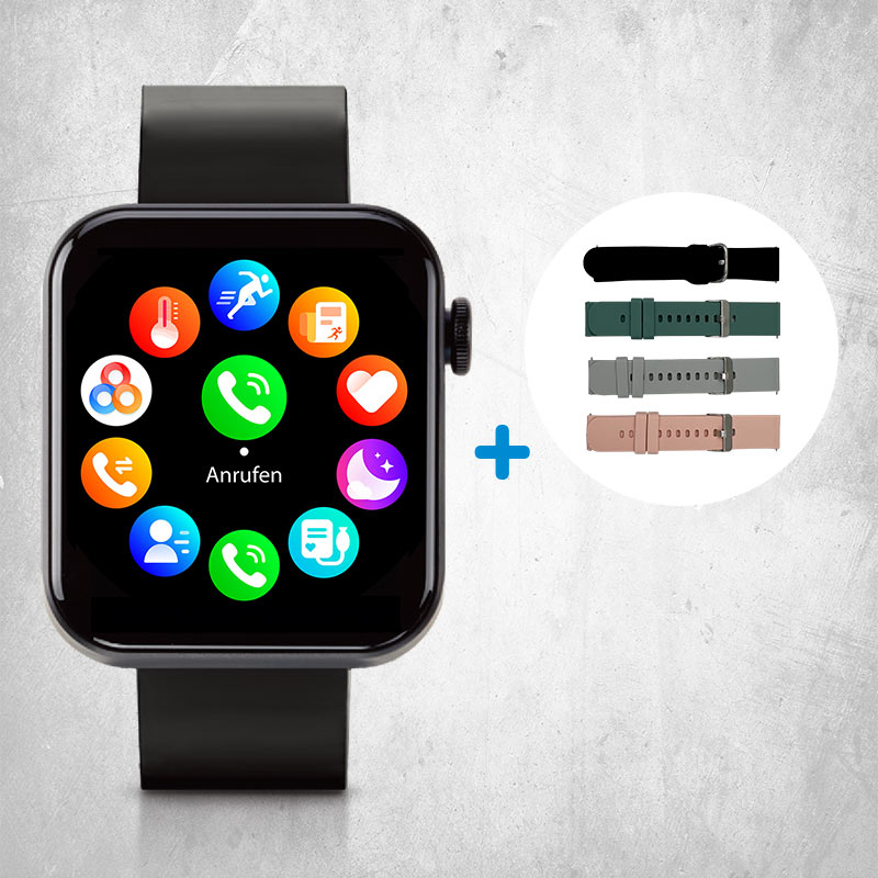 Kendox LifeTracker 2in1 Smartwatch & Fitnessuhr inkl. Ersatzarmbänder 4er-Set