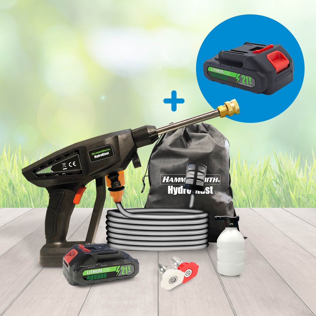 Hammersmith HydroBlast Akku Druckreiniger Spar-Set inkl. Zusatzakku 1.300 mAH